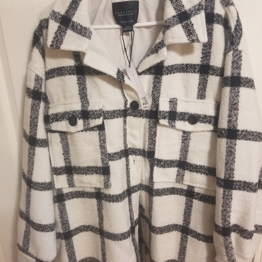 Sanctuary Black and White Utility Jacket Plaid Oversized